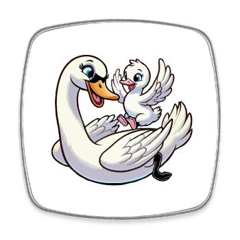 Swan mother and child frolicking - Square fridge magnet - white - Front