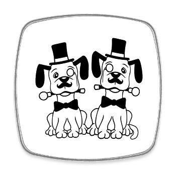 2 Chiens M. Sir Cylindre Chapeau Monocle Lunettes Empire - Magnet carré - blanc - Devant