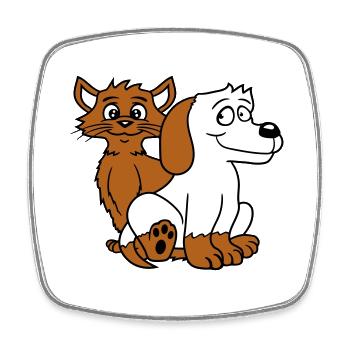 Hund Katze Zwei Freunde Team Kätzchen 2 Duo Crew - Viereckiger Kühlschrankmagnet - Weiß - Vorne