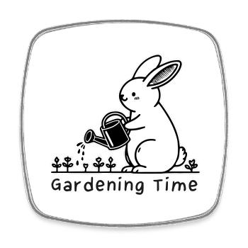Mignon lapin arrosage des fleurs - Jardinage Time Design - Magnet carré - blanc - Devant