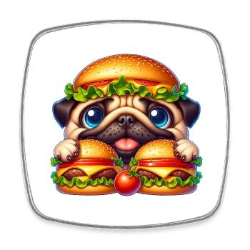 Funny Pug with Burger Fast Food - Square fridge magnet - white - Front