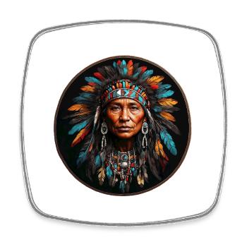 Indien d'Amérique avec une coiffe en plumes colorées - Magnet carré - blanc - Devant