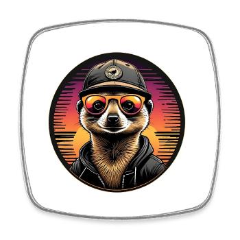 Suricate cool avec des lunettes de soleil et une casquette de baseball - Magnet carré - blanc - Devant