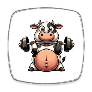 Lustige Kuh Hantel Training Fitness Süß - Viereckiger Kühlschrankmagnet - Weiß - Vorne