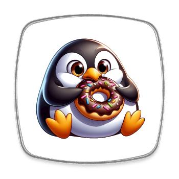 Mignon pingouin potelé avec beignet dessin animé - Magnet carré - blanc - Devant