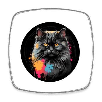 Portrait mignon de chat persan avec des éclaboussures de couleur - Magnet carré - blanc - Devant