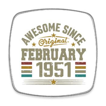 Février 1951 Cadeau 74e Anniversaire, Février 1951 - Magnet carré - blanc - Devant