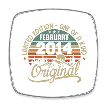 Born In February 2014 Vintage Gift - February 2014 - Square fridge magnet - white - Front