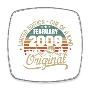 Born In February 2008 Vintage Gift - February 2008 - Square fridge magnet - white - Front