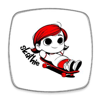 Kathie relaxing on a skateboard - Square fridge magnet - white - Front