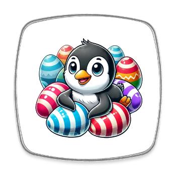 Cute Easter Penguin with Egg Cartoon - Square fridge magnet - white - Front