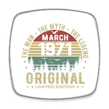 Gift for the 54th Anniversary Original March 1971 - Square fridge magnet - white - Front