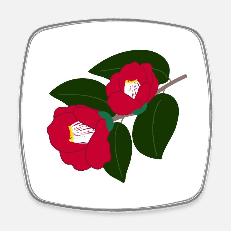 two red camellia flowers - Square fridge magnet - white