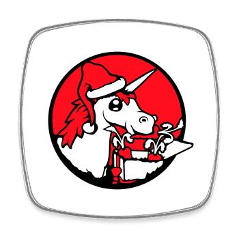 Licorne Noël Père Noël Cadeaux Chapeau - Magnet carré - blanc - Devant