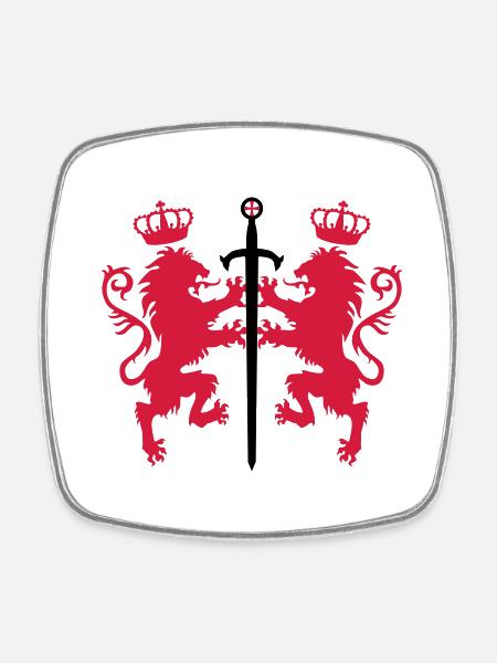 2 Loewen + sword crown heraldic animals 2c - Square fridge magnet - white