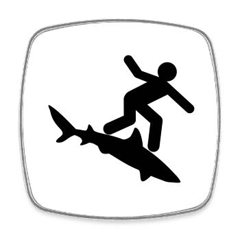 Shark - Surfer on shark - Square fridge magnet - white - Front