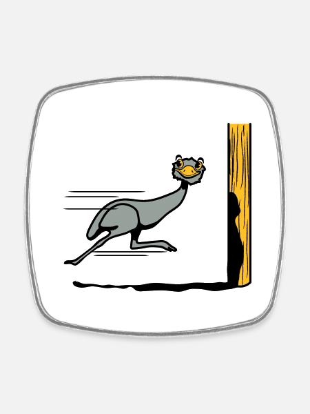 Funny, EMU ostrich race funny cartoon cool - Square fridge magnet - white