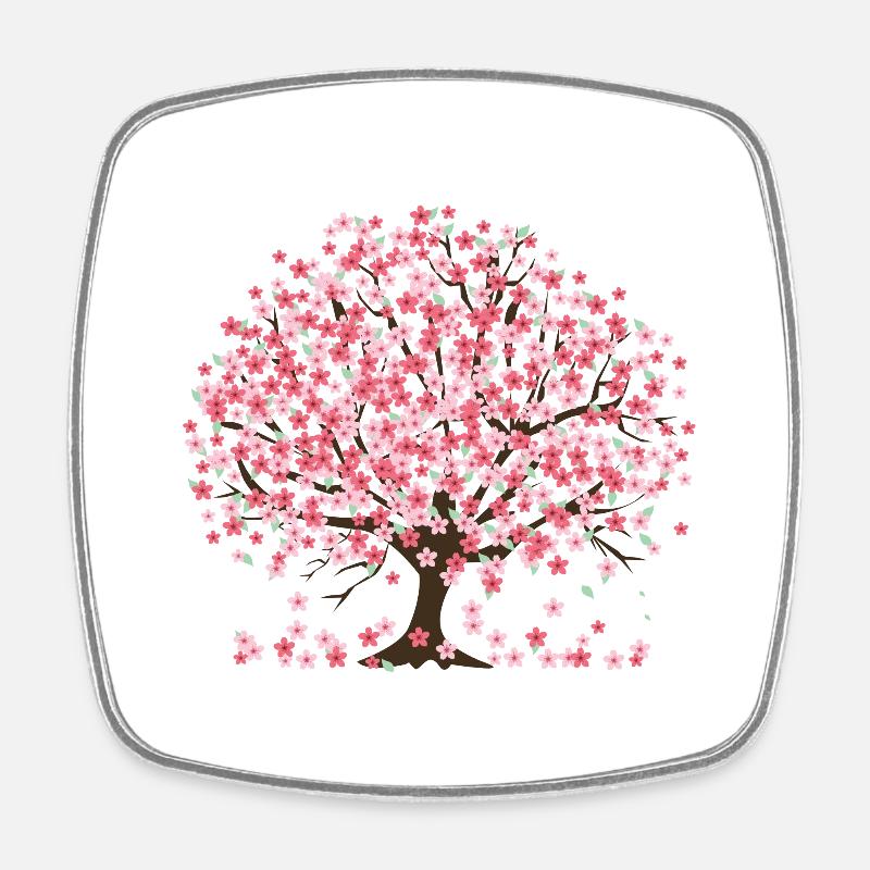 Cherry Blossom tree and petals - Square fridge magnet - white