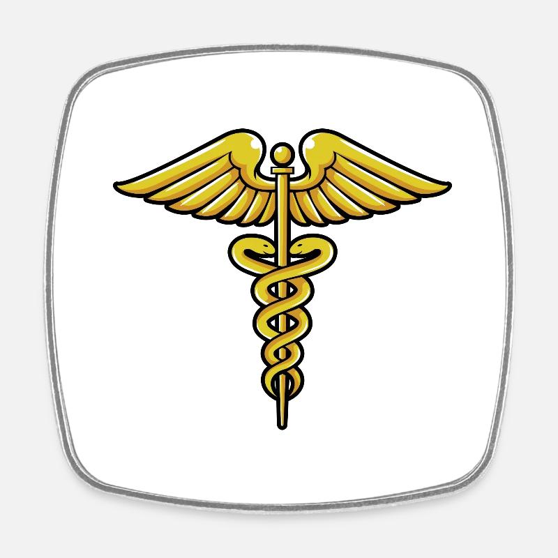 Caduceus Hermesstab - Viereckiger Kühlschrankmagnet - Weiß