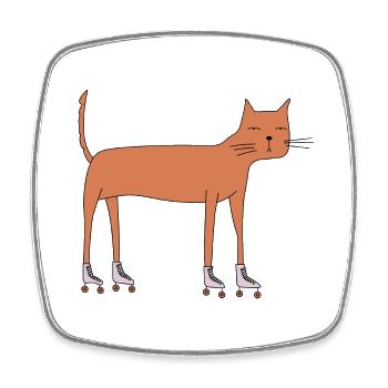 Chat sur roller quad - Magnet carré - blanc - Devant