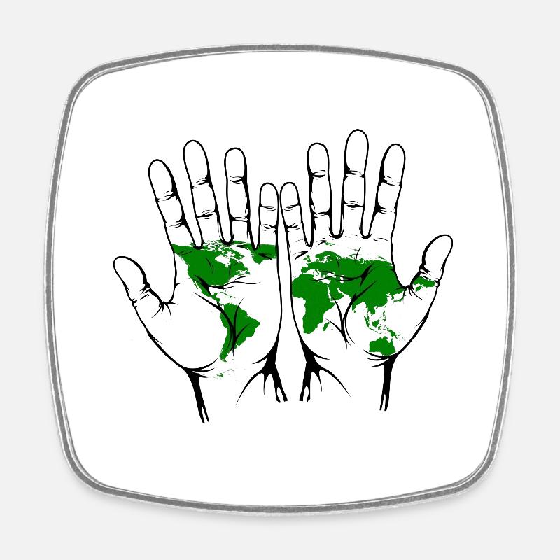 Hands with world map - Square fridge magnet - white