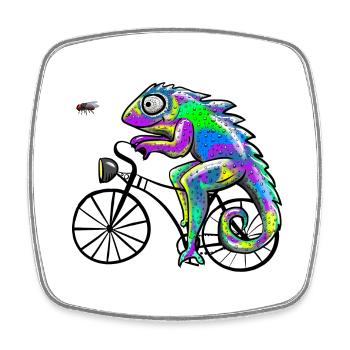 Chamäleon mit Fahrrad und Fliege - Viereckiger Kühlschrankmagnet - Weiß - Vorne