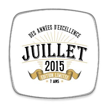 7 Ans Anniversaire Vintage Né(e) en Juillet 2015 - Magnet carré - blanc - Devant
