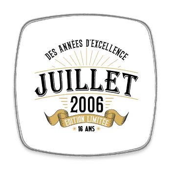 16 Ans Anniversaire Vintage Né(e) en Juillet 2006 - Magnet carré - blanc - Devant