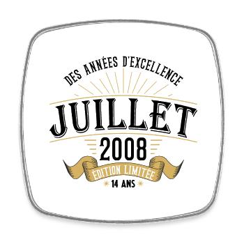 14 Ans Anniversaire Vintage Né(e) en Juillet 2008 - Magnet carré - blanc - Devant