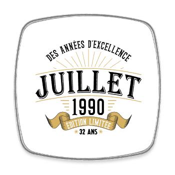 32 Ans Anniversaire Vintage Né(e) en Juillet 1990 - Magnet carré - blanc - Devant