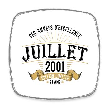 21 Ans Anniversaire Vintage Né(e) en Juillet 2001 - Magnet carré - blanc - Devant