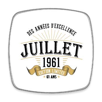 61 Ans Anniversaire Vintage Né(e) en Juillet 1961 - Magnet carré - blanc - Devant