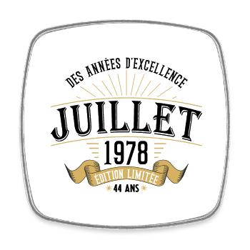 44 Ans Anniversaire Vintage Né(e) en Juillet 1978 - Magnet carré - blanc - Devant