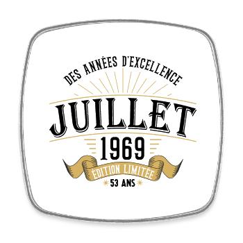 53 Ans Anniversaire Vintage Né(e) en Juillet 1969 - Magnet carré - blanc - Devant