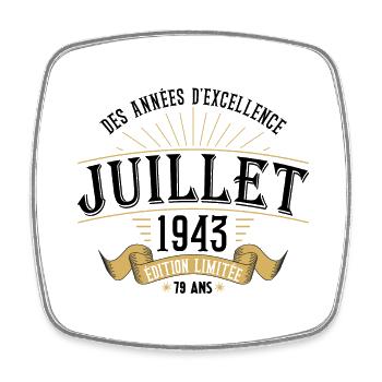 79 Ans Anniversaire Vintage Né(e) en Juillet 1943 - Magnet carré - blanc - Devant