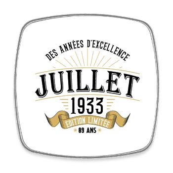 89 Ans Anniversaire Vintage Né(e) en Juillet 1933 - Magnet carré - blanc - Devant