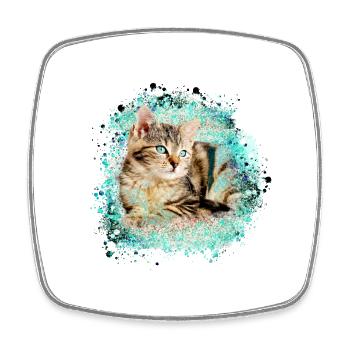 cat, colorful, watercolor, painting, graffiti, tiger cat, - Square fridge magnet - white - Front