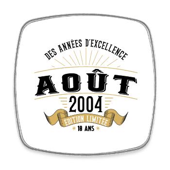 18 Ans Anniversaire Vintage Né(e) en Août 2004 - Magnet carré - blanc - Devant