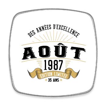 35 Ans Anniversaire Vintage Né(e) en Août 1987 - Magnet carré - blanc - Devant
