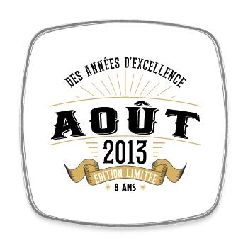 9 Ans Anniversaire Vintage Né(e) en Août 2013 - Magnet carré - blanc - Devant