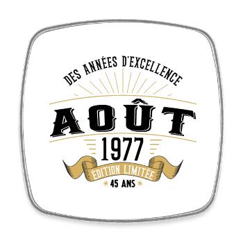 45 Ans Anniversaire Vintage Né(e) en Août 1977 - Magnet carré - blanc - Devant