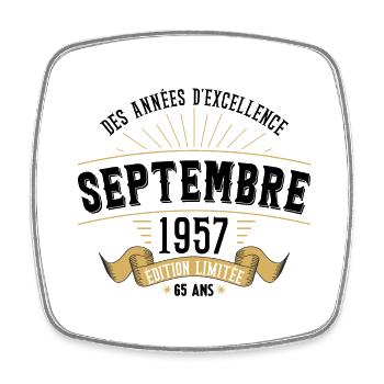 65 Ans Anniversaire Vintage Né(e) Septembre 1957 - Magnet carré - blanc - Devant