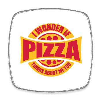 pizza thinks about me - Viereckiger Kühlschrankmagnet - Weiß - Vorne