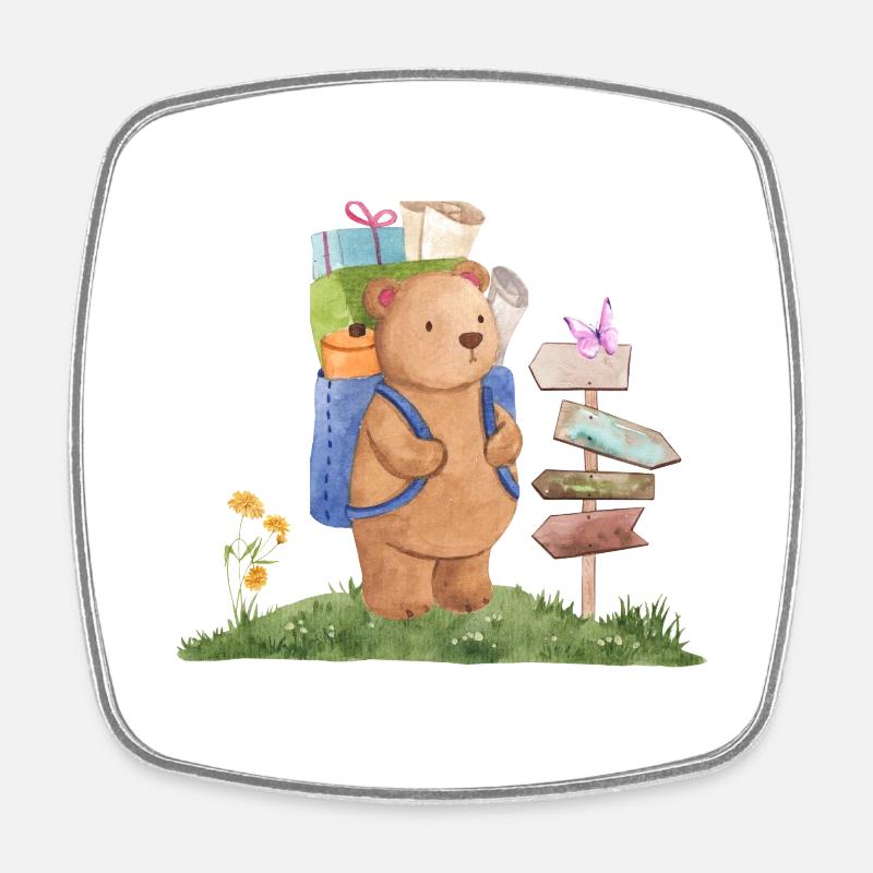 Camping Bear - Square fridge magnet - white