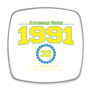 Awesome 1991 Shirt for Men Women 32 Year Old 32nd - Square fridge magnet - white - Front
