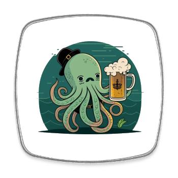 Drôle de poulpe marin avec de la bière - Magnet carré - blanc - Devant