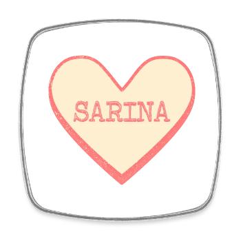 Sarina Surname First Name Pink Sugar Heart - Square fridge magnet - white - Front