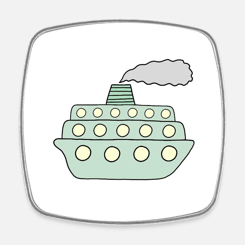 Green Ship - Square fridge magnet - white