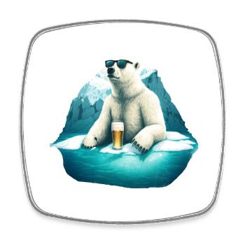 Cool polar bear with beer and sunglasses - Square fridge magnet - white - Front