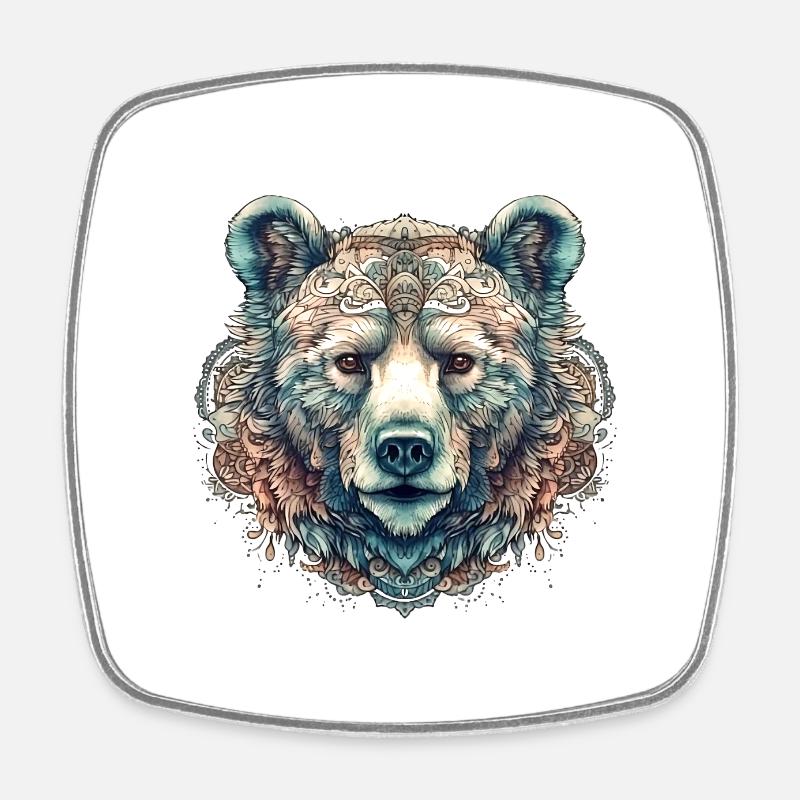 Ours mandala aquarelle - Magnet carré - blanc